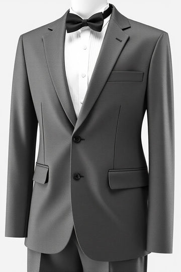 Gris double boutonnage 2 pièces à revers crantés pour hommes